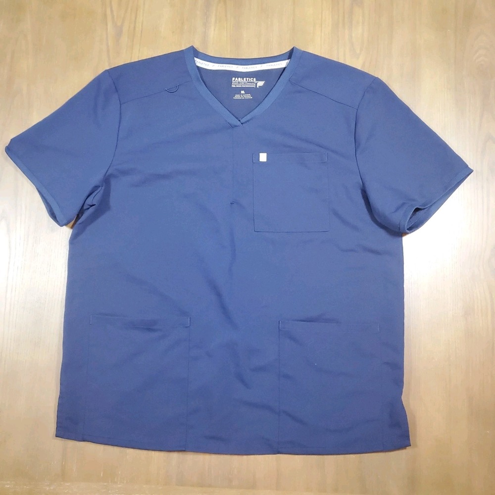 Fabletics Men's V-Neck Scrub Top Navy Solid Medical Uniform Size XL 3 Pocket